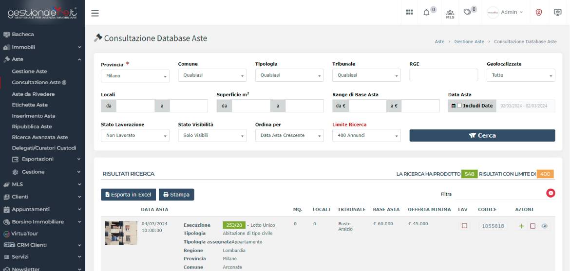 Gestionale per le Aste Immobiliari e Consultazione